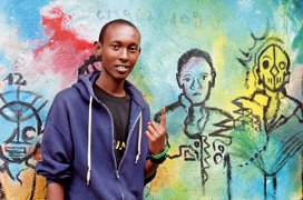 Der junge Künstler Fred Kagame setzt in seinen Werken sein Bild von Ruanda, seine Sehnsüchte und Zukunftsvisionen um. Foto: Bianco